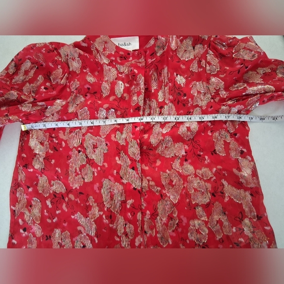 Ba&sh/ Tanama Printed Silk Blend Blouse/ Red and Metallic Gold/ Size US XS - Picture 11 of 15